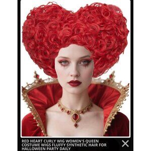 New Red Heart Curly Wig Queen Costume